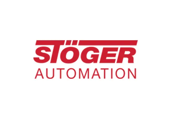 Logo der Stöger Automation GmbH, rot auf weißem Grund