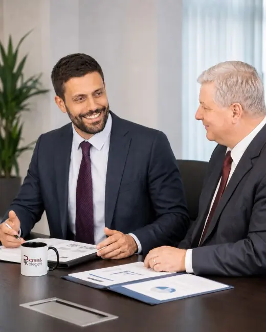 Geschäftsführer der Planer & Kollegen GmbH, links Ulli Windmaißer und rechts Thomas Planer im Bild, in einer Besprechungssituation