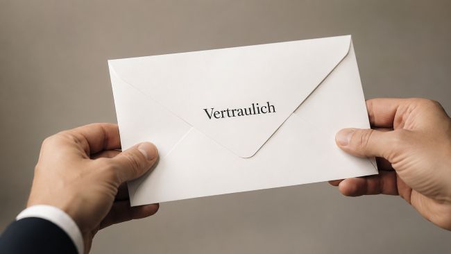 Wirtschaftliche Krisen sind sensible Situationen: Vertraulicher Umschlag als Symbol für Diskretion und vertrauliche Beratung in Unternehmenskrisen.